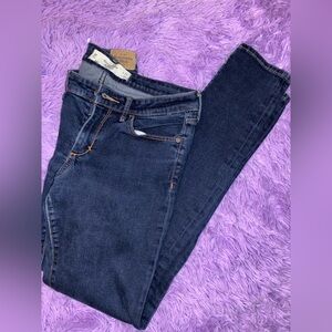 Abercrombie & Fitch Women's Dark Blue Denim Super Skinny Jeans, Logo Button
